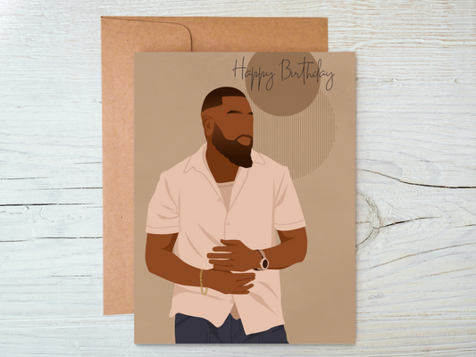 Black Bearded Man Birthday Greetings Card