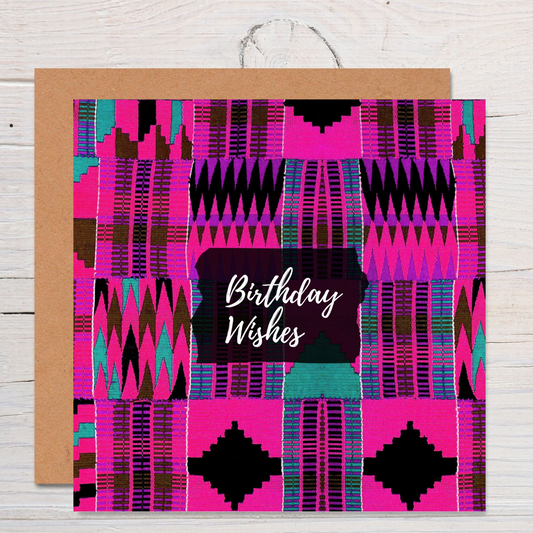 Pink Kente Pattern Birthday Card