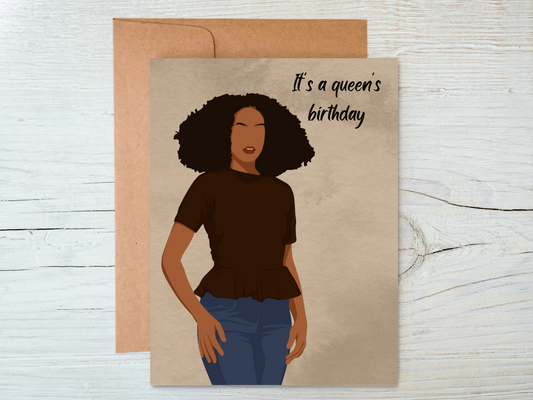 Black Woman Birthday Card, Light Skinned Afro Woman Birthday Card - Cards for Women