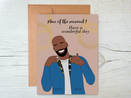 Black  Father's Day Bald Bearded Man Birthday Greeting Card