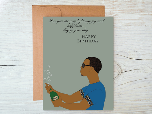 Black Man Son Birthday Card Black Man With Champagne Bottle