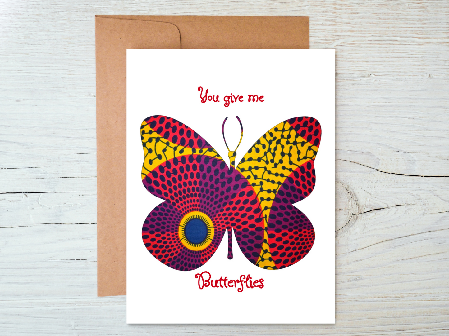 Valentine Greetings Card Red African Print, Ankara Print, Butterfly, Love, Boyfriend, Girlfriend, Anniversary, Couple - Valentines/Love