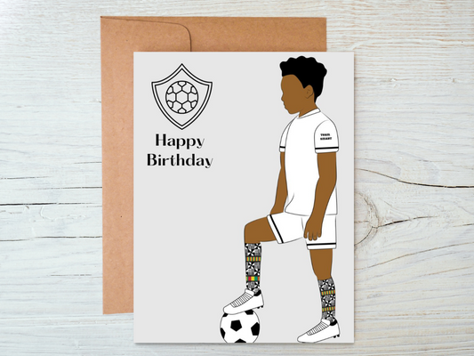 Black Boy Birthday Card In Football Kit Outfit