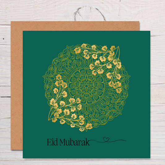 Eid Mubarak Luxury Green and Gold Greeting Card