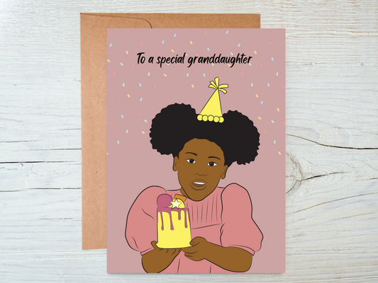 Granddaughter Happy Birthday Card, Black Girl Greeting Card