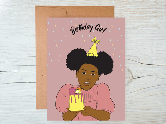 Little Black Girl Happy Birthday Card, Black Girl Greeting Card