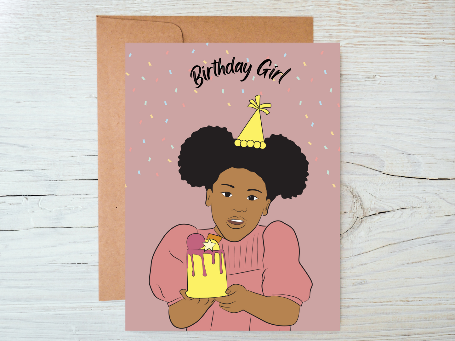 Little Black Girl Happy Birthday Card, Black Girl Greeting Card