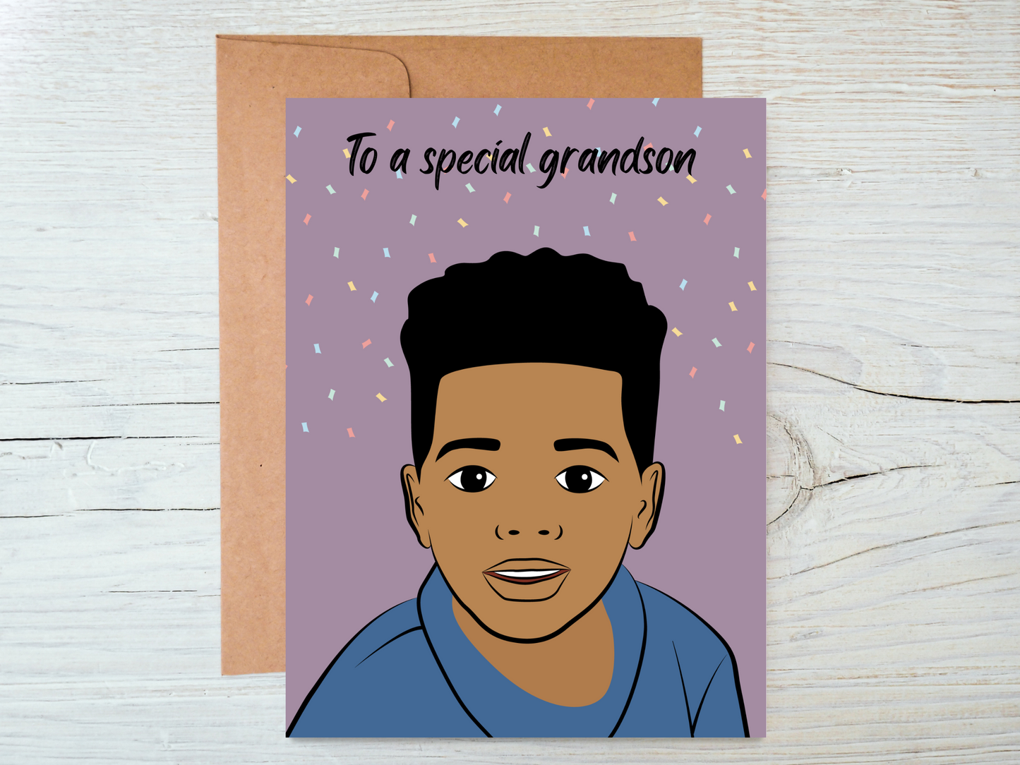 Grandson Happy Birthday Card, Black Boy Greeting Card