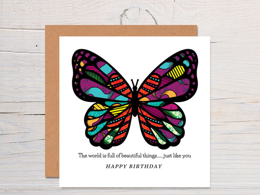 Mixed Print Butterfly Afrocentric Greeting Card