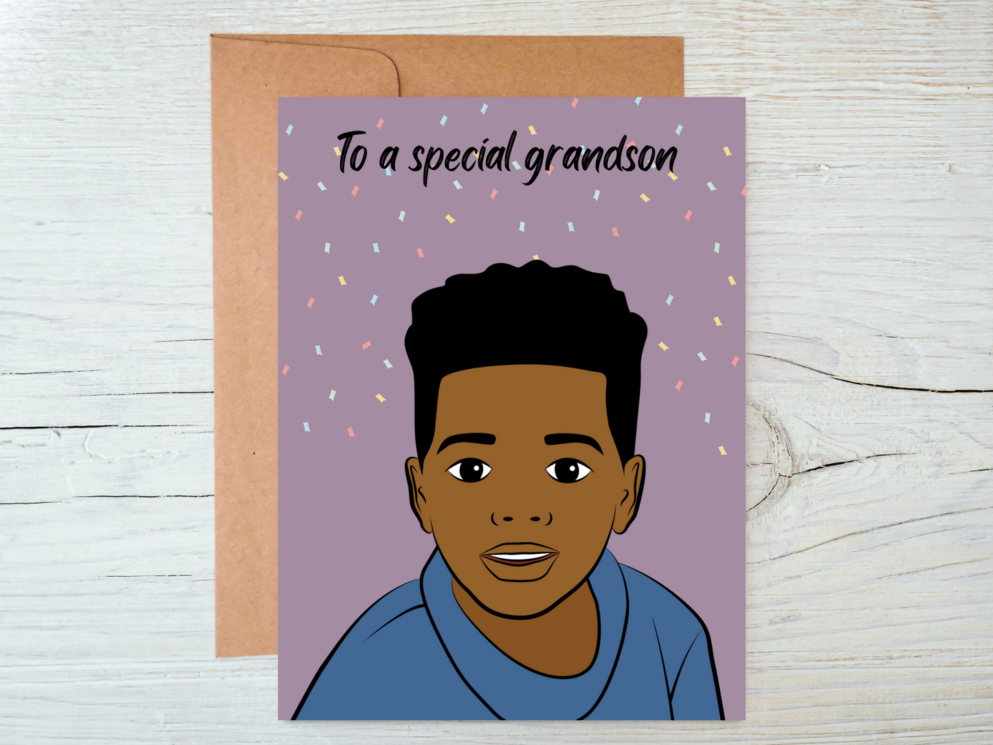 Grandson Happy Birthday Card, Black Boy Greeting Card