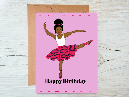 Black Little Girl Ballerina Birthday Card- Cards for Children