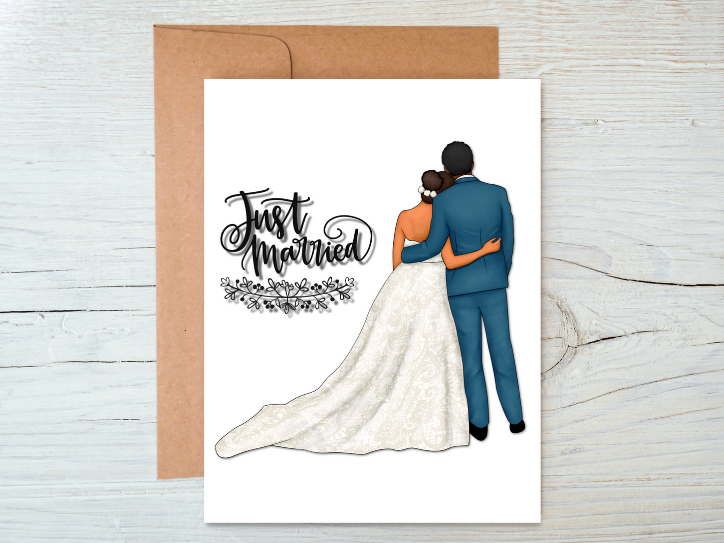 Just Married Black Couple Interracial Couples Newlywed Cards for Weddings