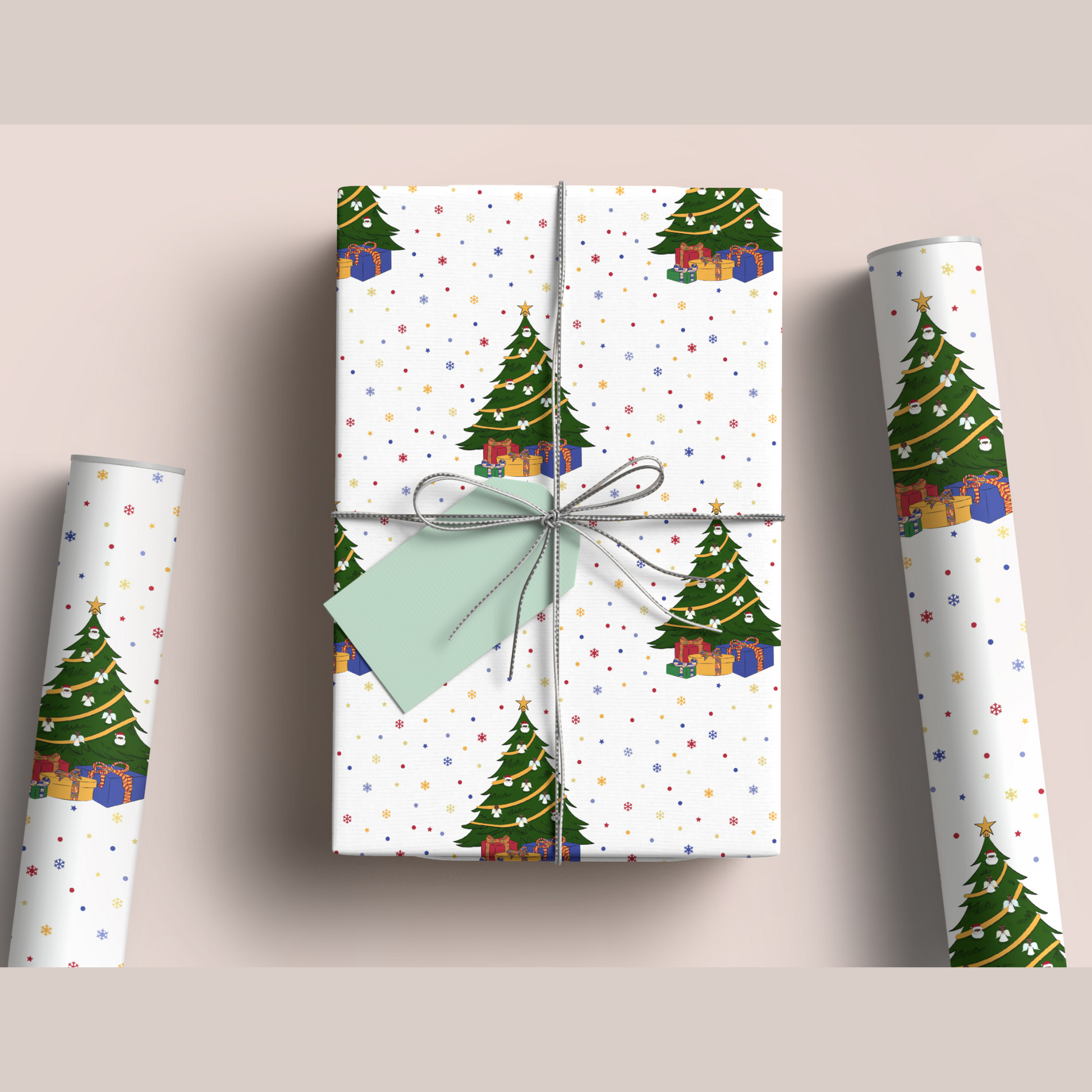 Chtistmas tree black santa gift wrap paper
