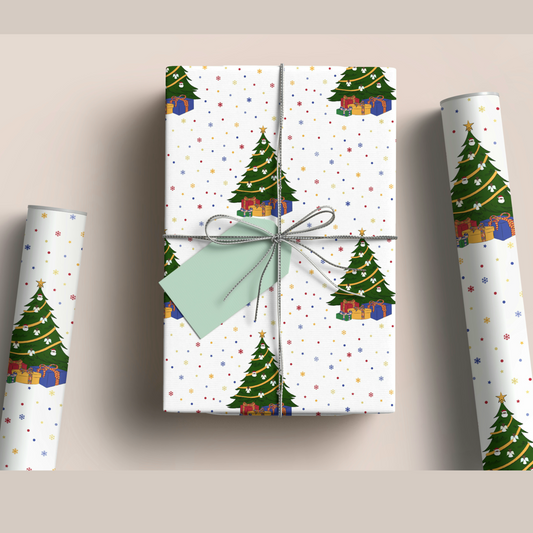 Luxury Christmas Tree Wrapping Paper, Black Santa and Angels -Christmas Shop