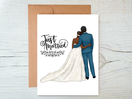 Just Married Black Couple Interracial Couples Newlywed Cards for Weddings