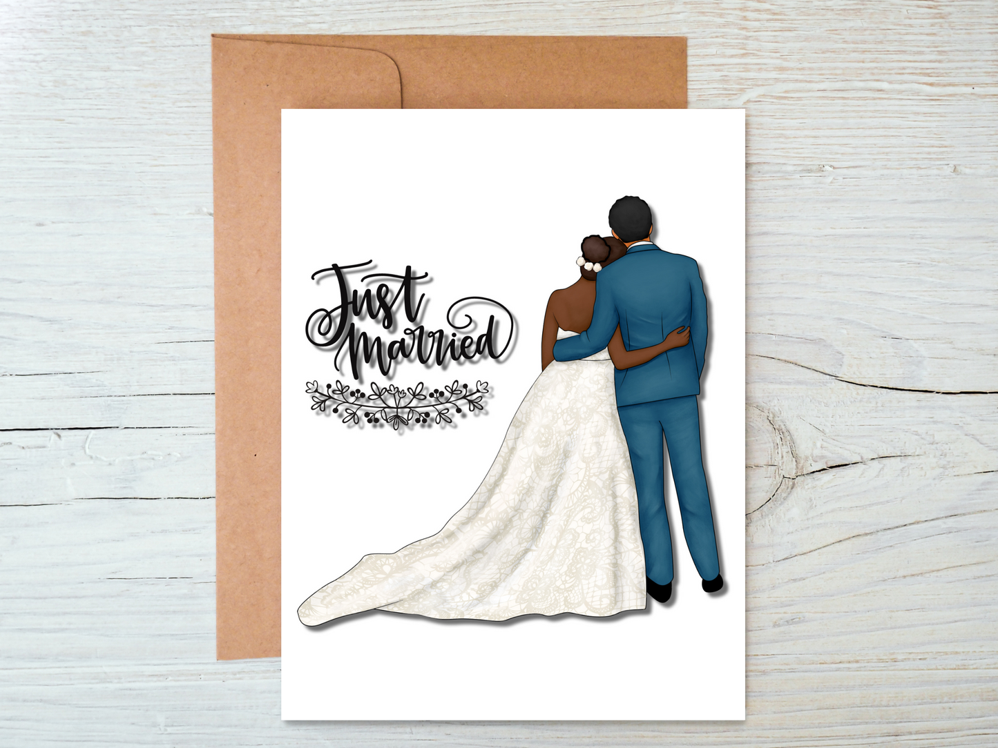 Just Married Black Couple Interracial Couples Newlywed Cards for Weddings