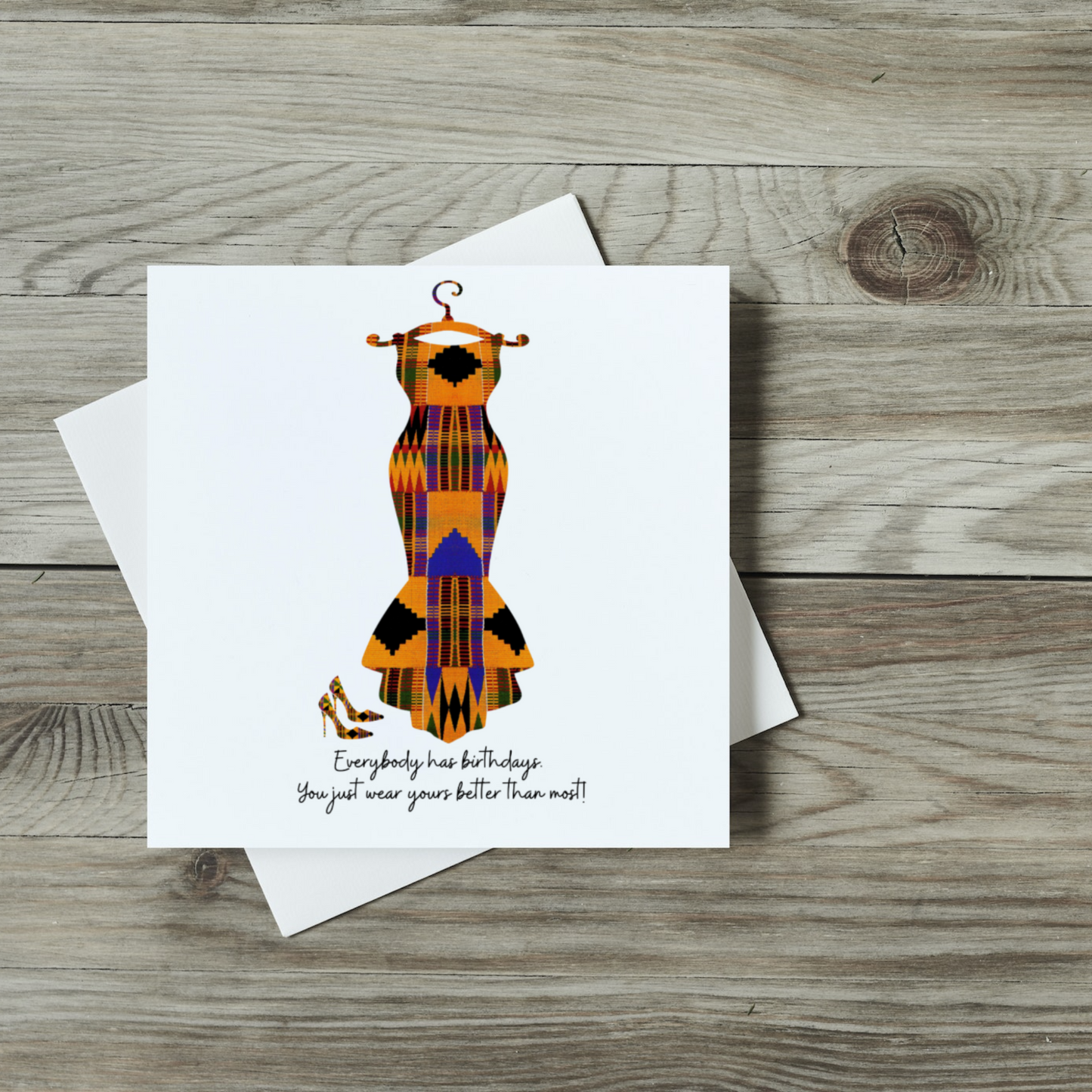 Kente print dress birthday card