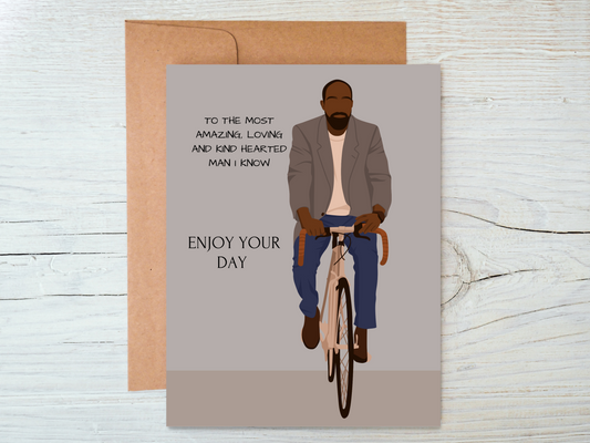 Black Man Cyclist Fathers Day Birthday Card