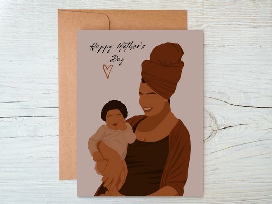 Black Mum Holding A Baby Mother's Day Card