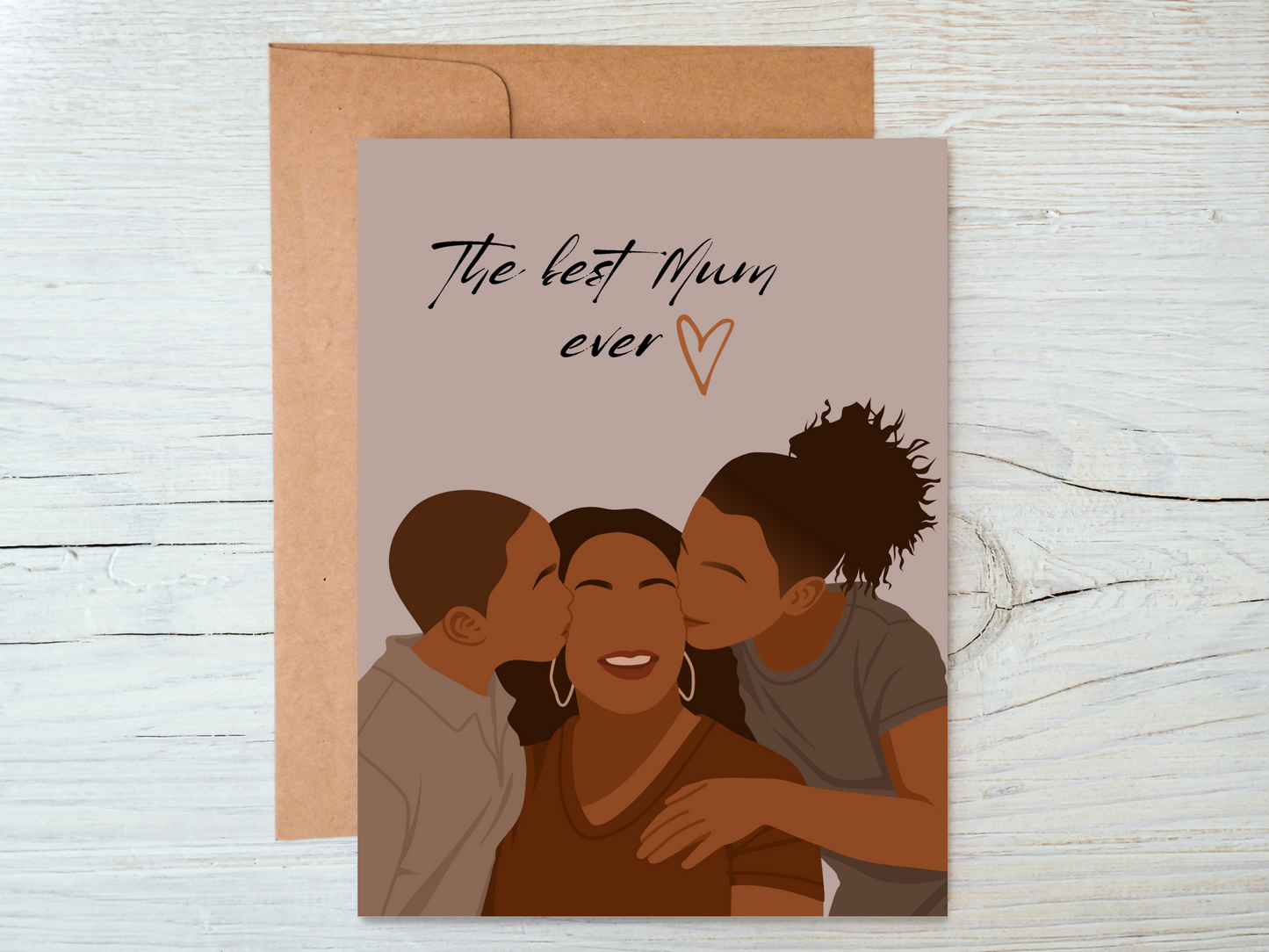 Black Mum And Her Young Children Mother's Day Card.