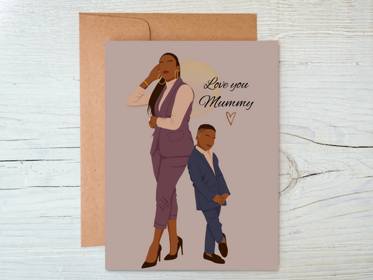 Black Mum And Young Son Mother's Day Card.