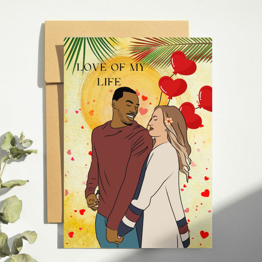Interracial Couple Anniversary Valentines Day Card.  Black Male White Female