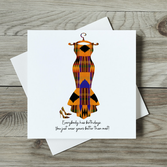 Kente Print Dress Afrocentric Birthday Greeting Card