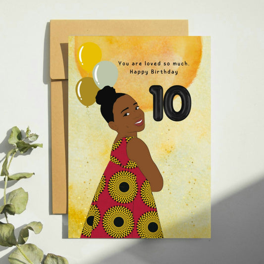 10th birthday card for girls. Birthday age cards for little girls hitting double digits.