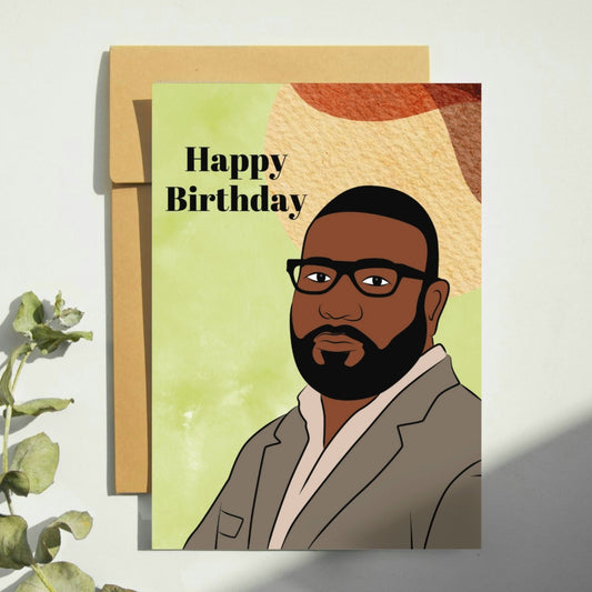 Bearded Black Male With Glasses|Man Birthday Card