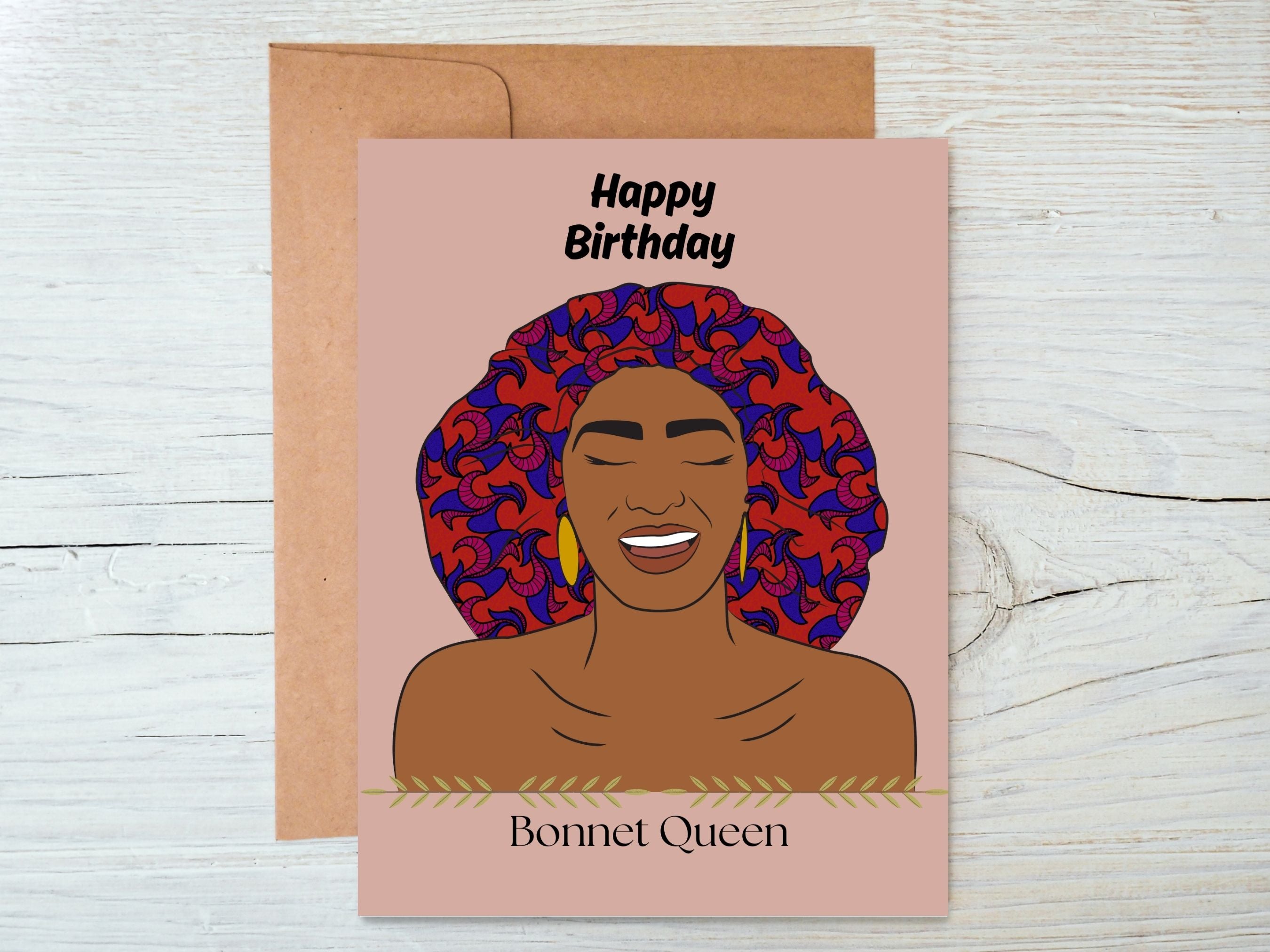 Black woman birthday card. Bonnet Queen humour card diversecards Black greeting cards 