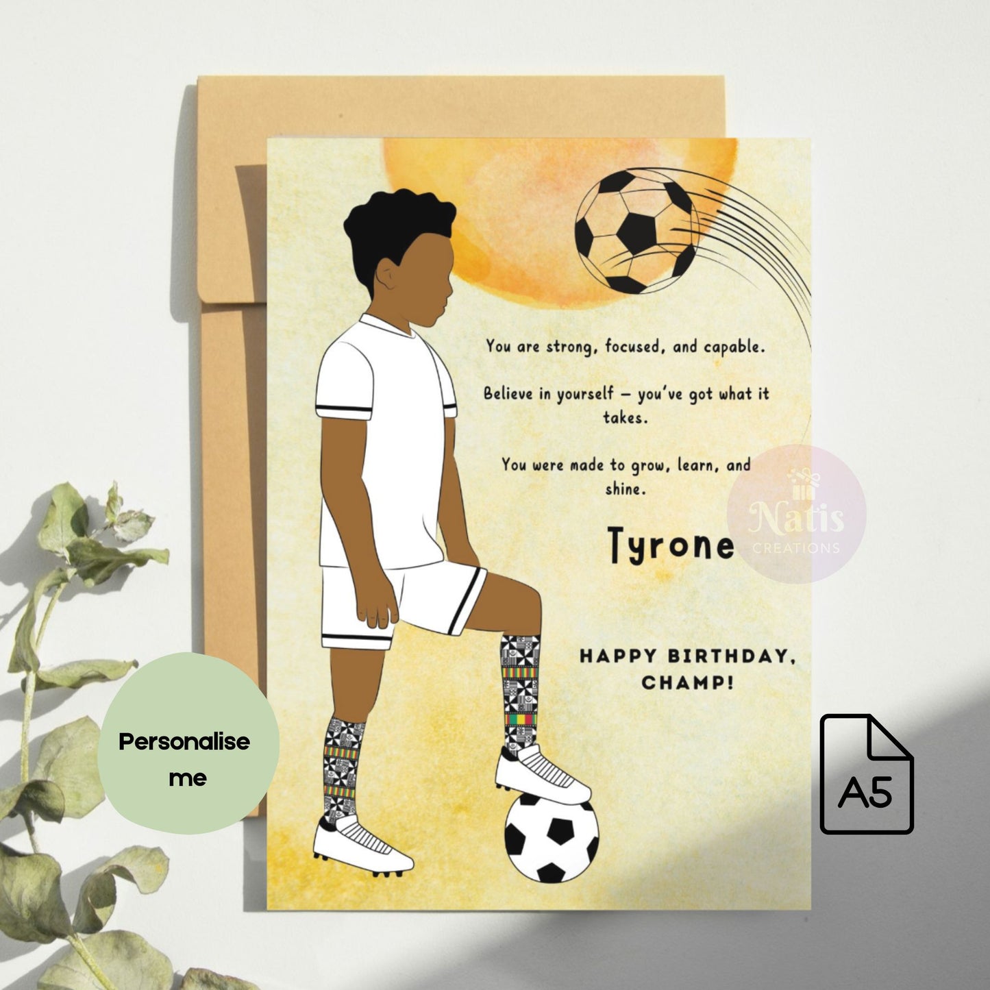 Black Boy Birthday Card In Football Kit Outfit