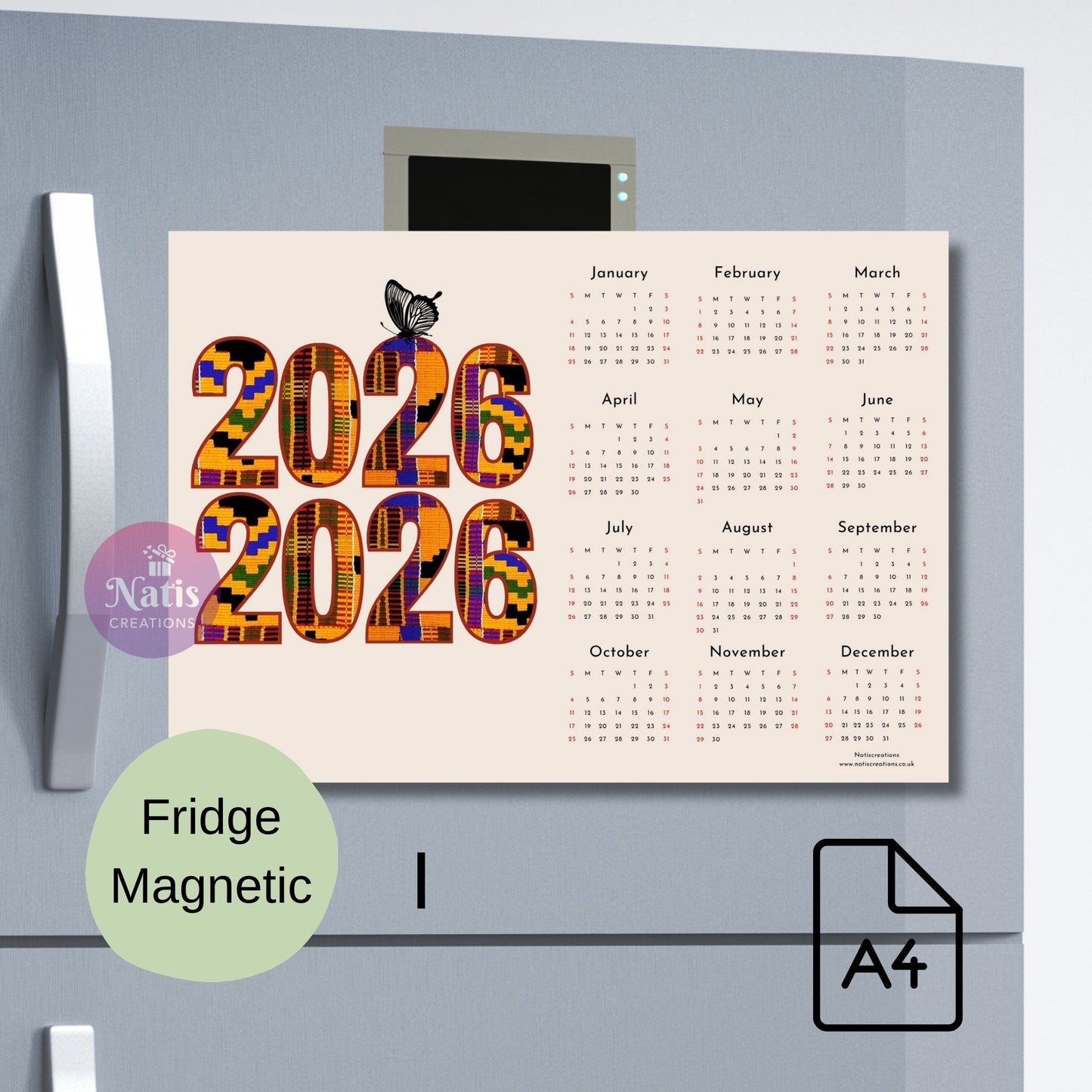 Magnetic Fridge Calendar 2026