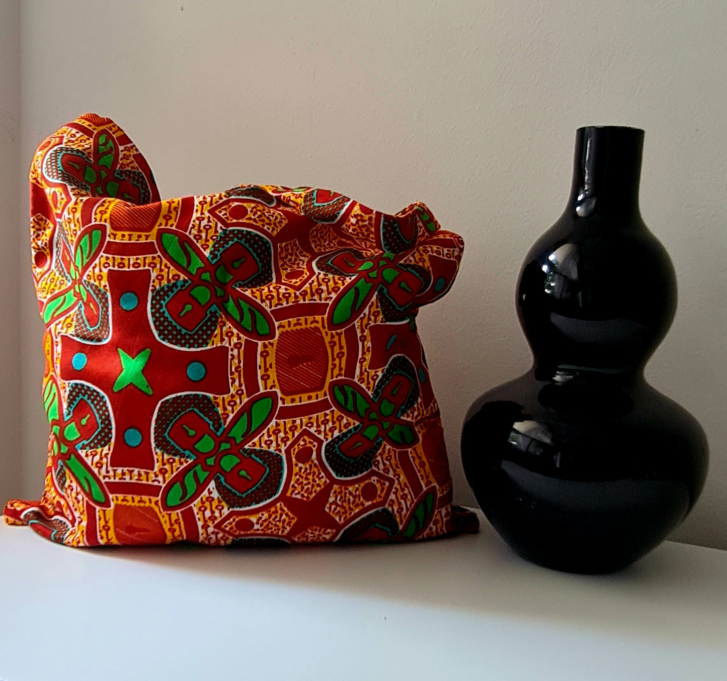 Red African Fabric Print Tote Bag