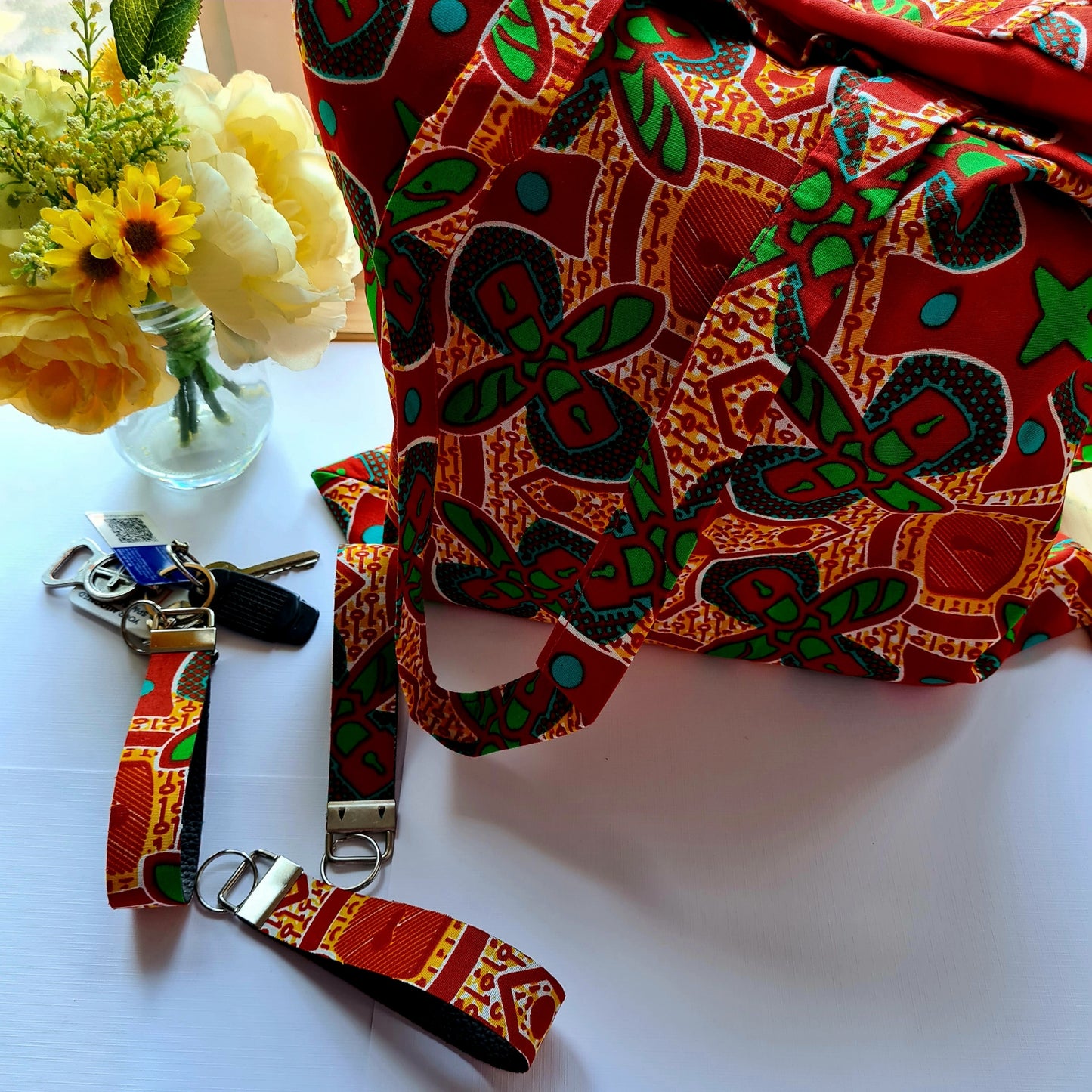 Red African Fabric Tote Bag