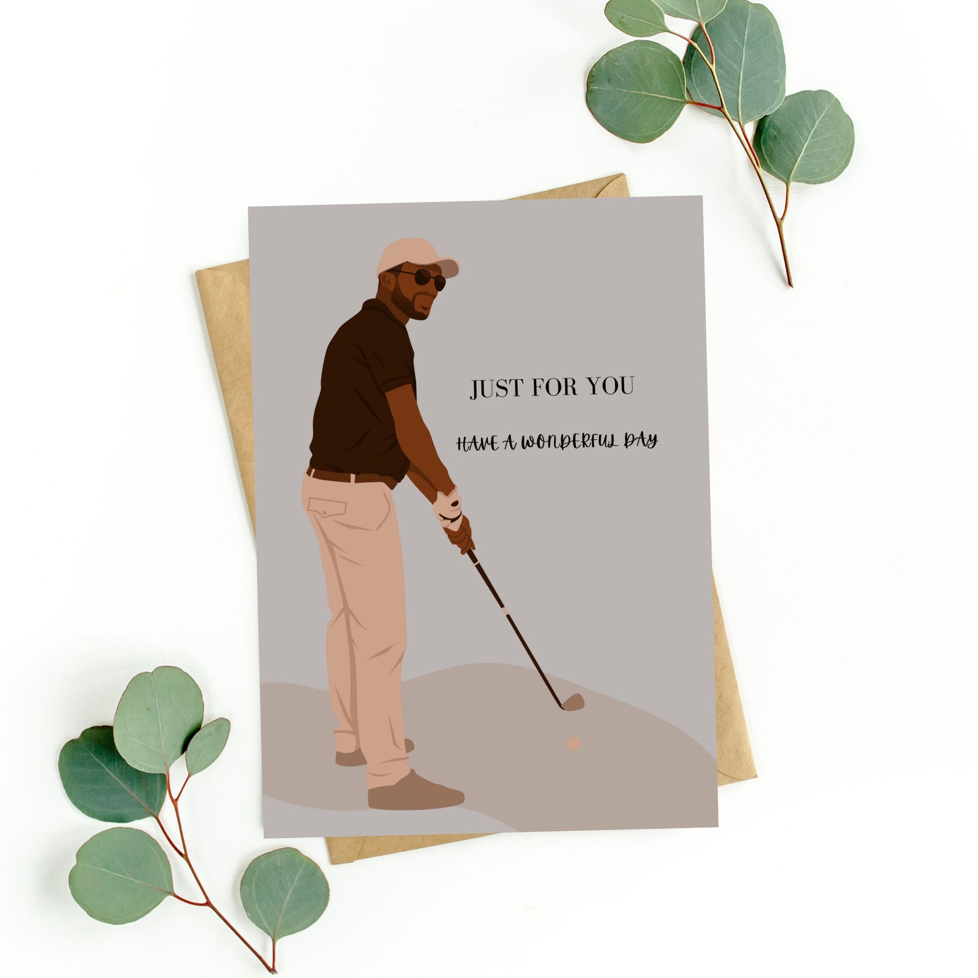Black Fathers day Birthday Card Playing golf 