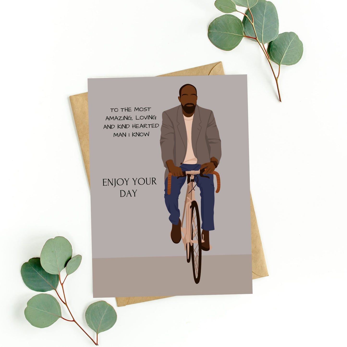 Black fathers day/ birthday card. man riding a cycle