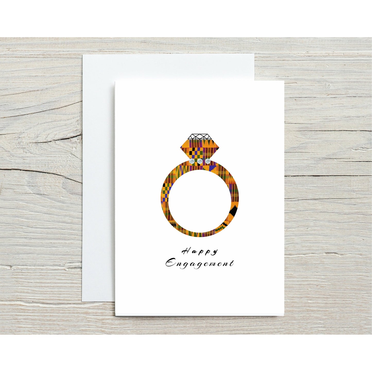 Happy Engagement Kente Print Inspired Card decorated with Crystals Cards for Weddings