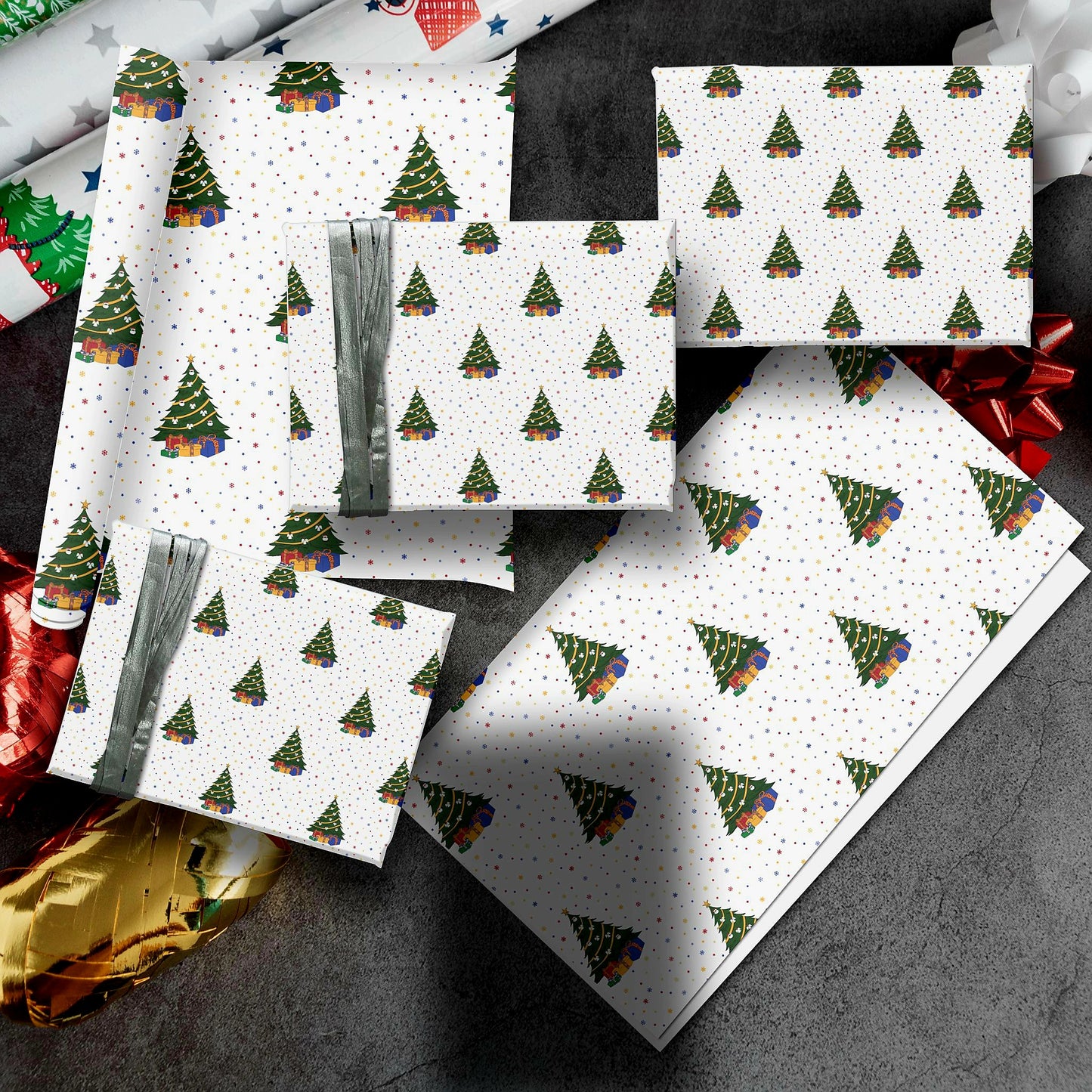 Luxury Christmas Tree Wrapping Paper, Black Santa and Angels -Christmas Shop