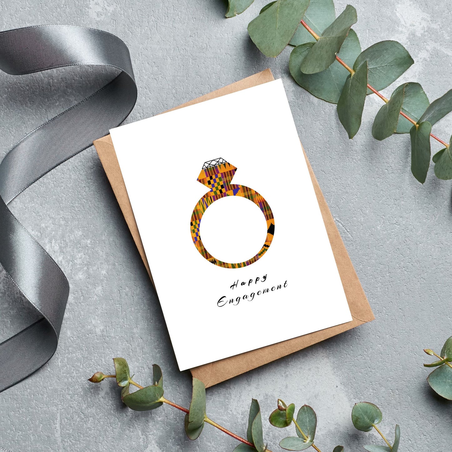 Happy Engagement Kente Print Inspired Card decorated with Crystals Cards for Weddings