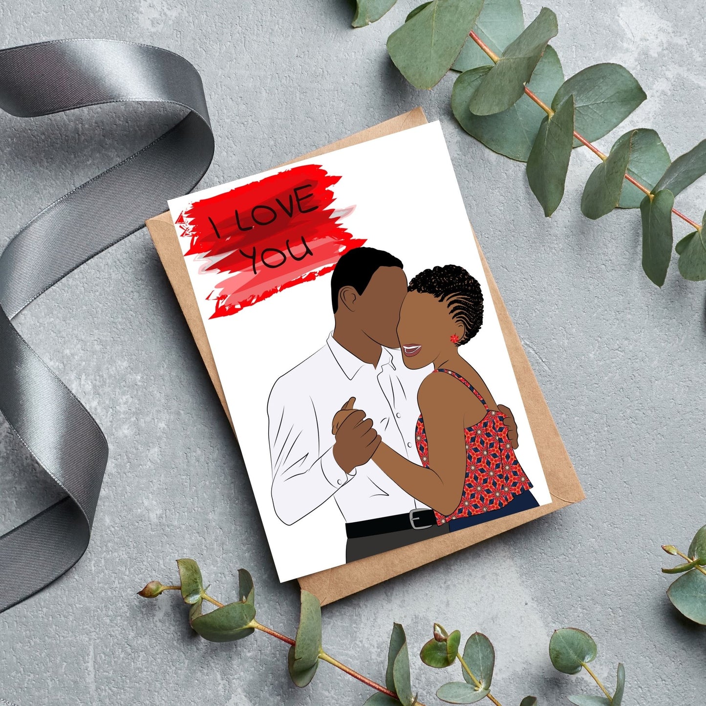 Happy Anniversary/I Love You Card Black Couple Black love Afrocentric Card - Valentines/Love
