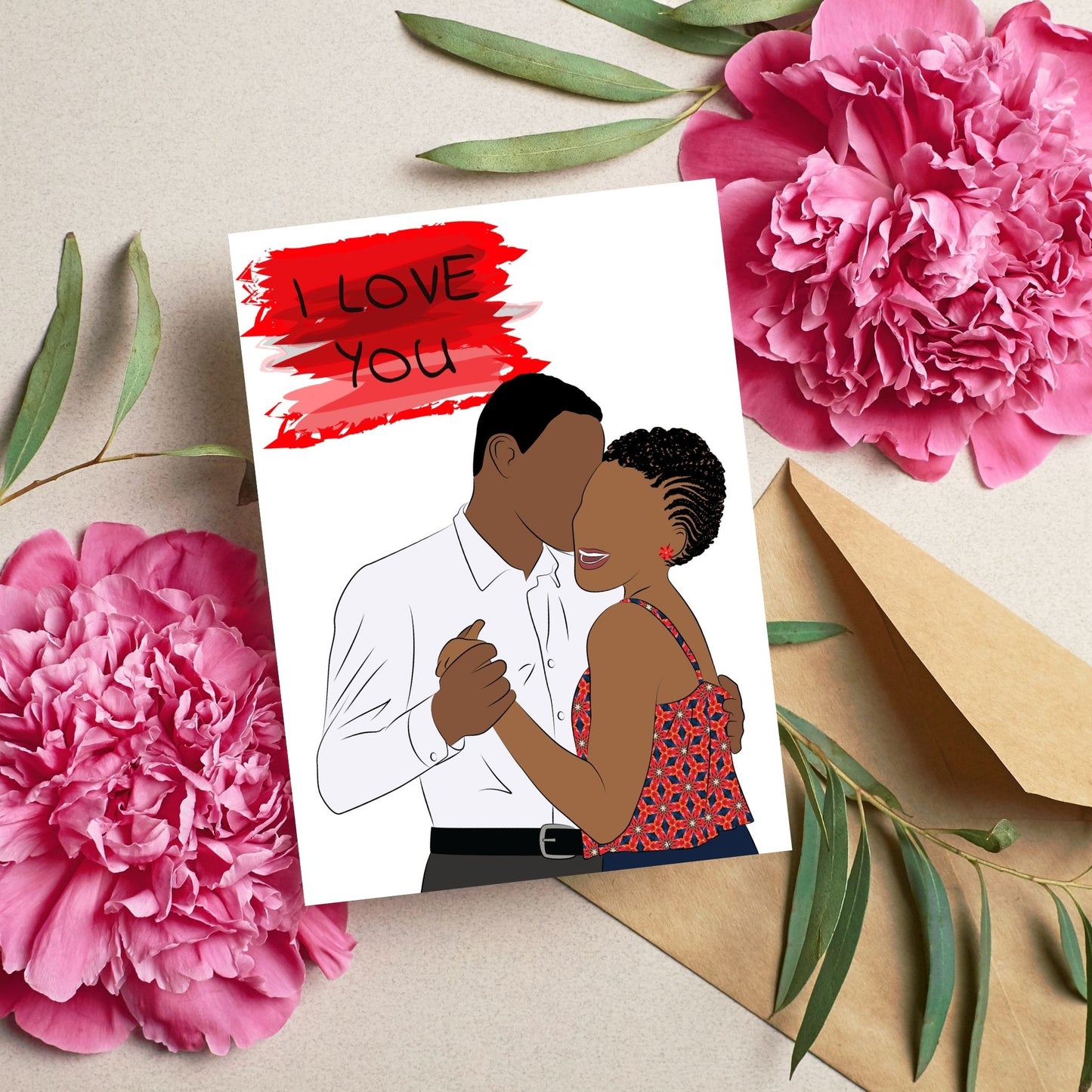 Happy Anniversary/I Love You Card Black Couple Black love Afrocentric Card - Valentines/Love