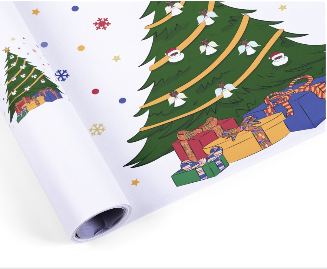 Luxury Christmas Tree Wrapping Paper, Black Santa and Angels -Christmas Shop
