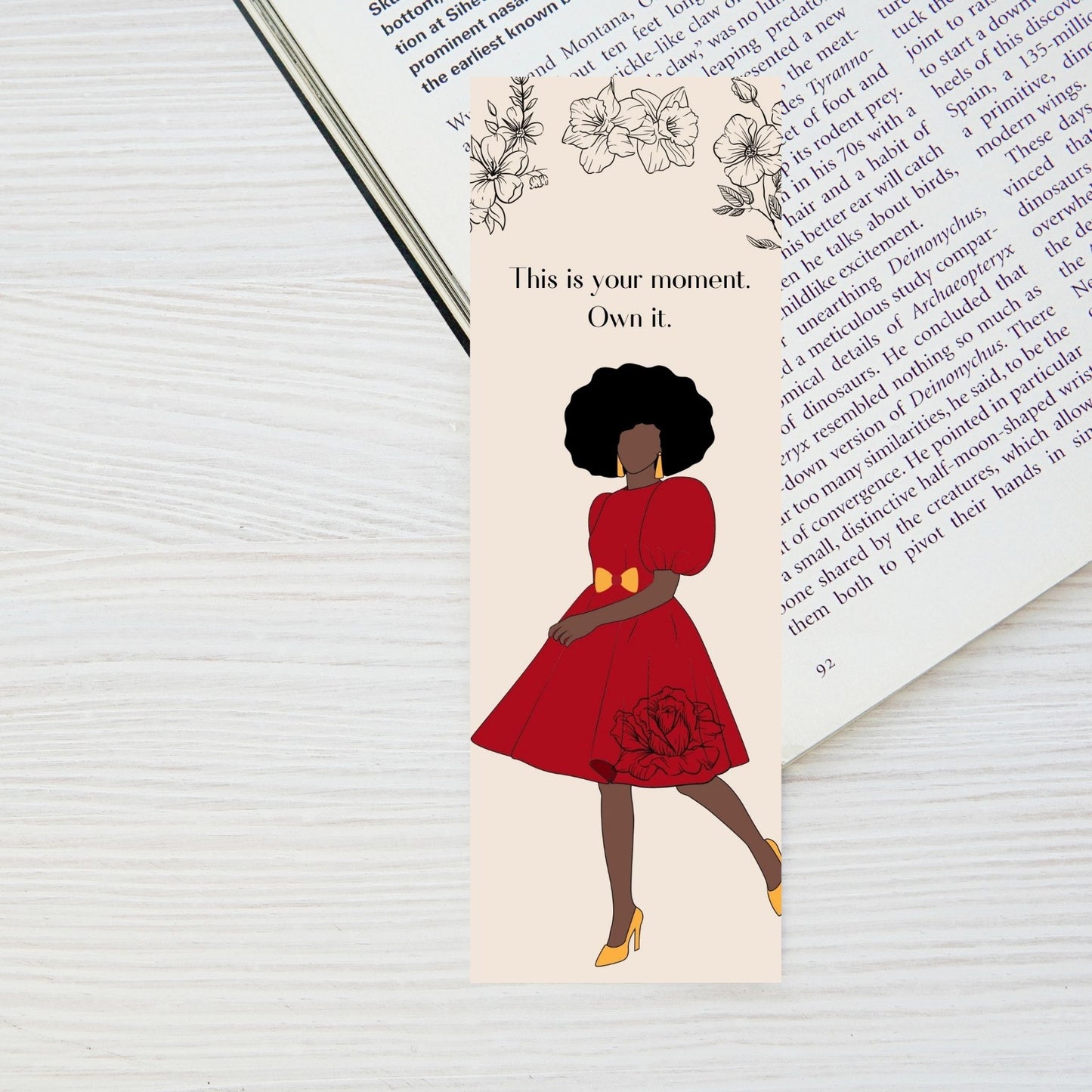 Black Woman Bookmark, Afro Woman in Red, - Stationery