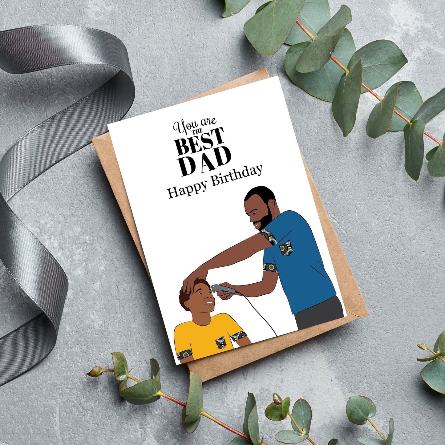 Black Dad And Son Father's Day, Birthday Card
