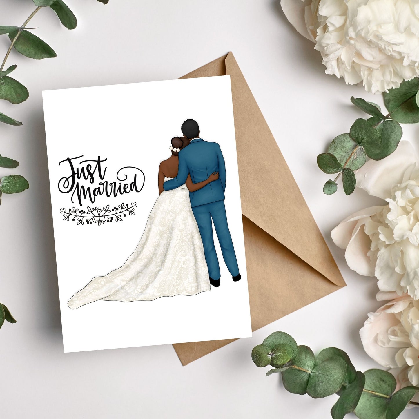 Just Married Black Couple Interracial Couples Newlywed Cards for Weddings