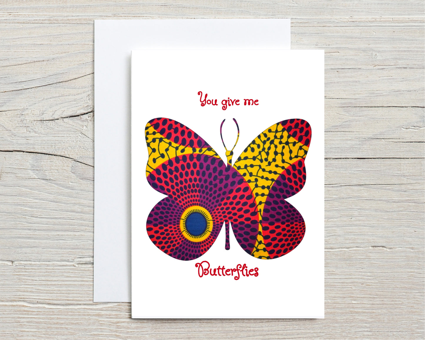 Valentine Greetings Card Red African Print, Ankara Print, Butterfly, Love, Boyfriend, Girlfriend, Anniversary, Couple - Valentines/Love