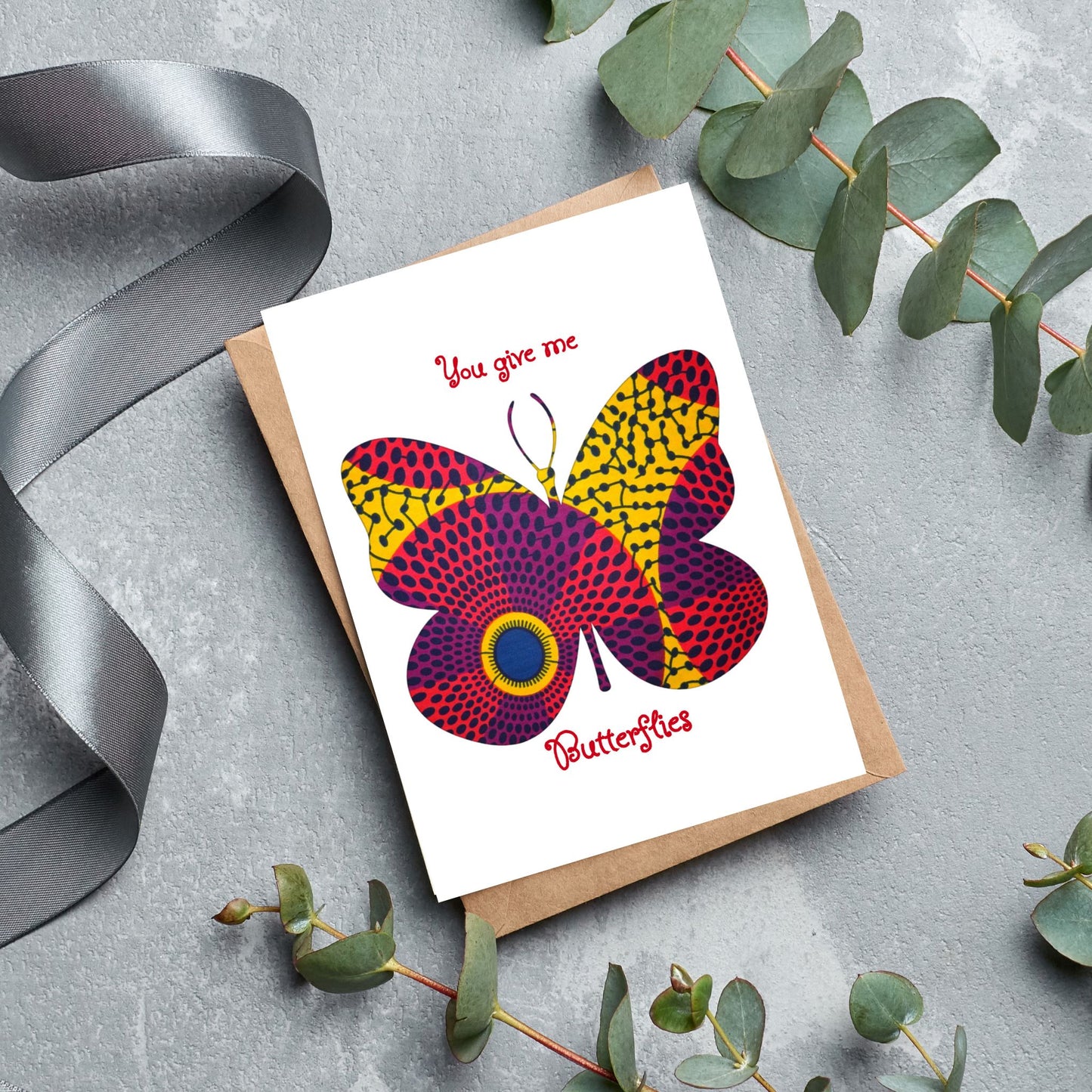 Valentine Greetings Card Red African Print, Ankara Print, Butterfly, Love, Boyfriend, Girlfriend, Anniversary, Couple - Valentines/Love