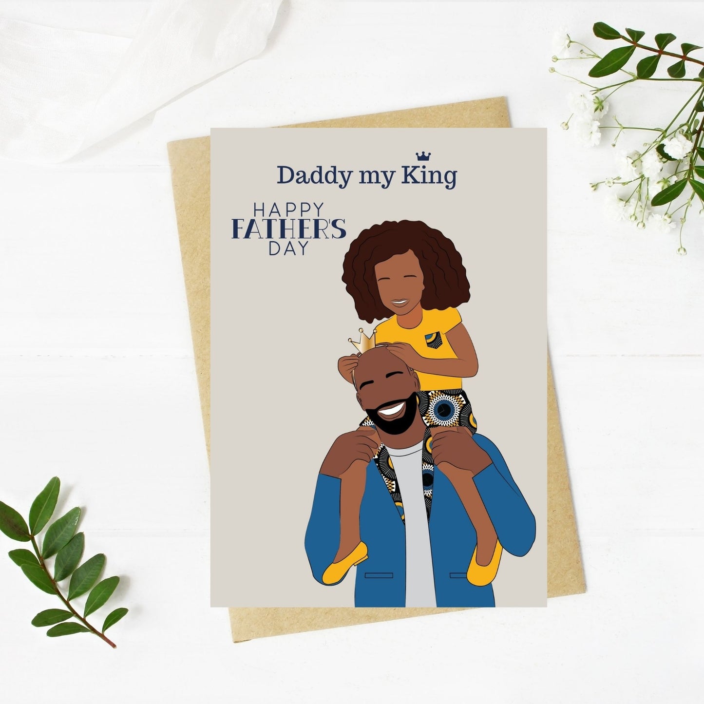 black baldered dad with daughter fathers day card 