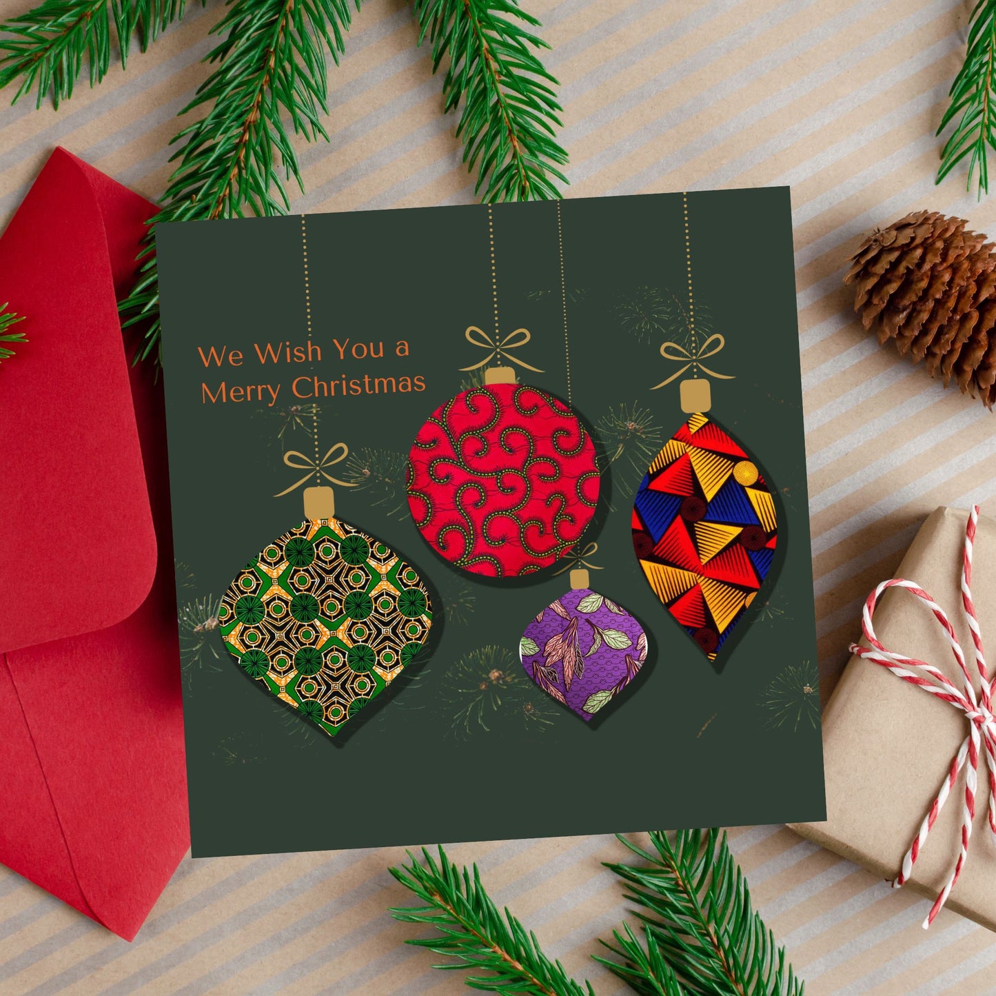 Christmas Baubles Card, African Print Inspired - Christmas Shop