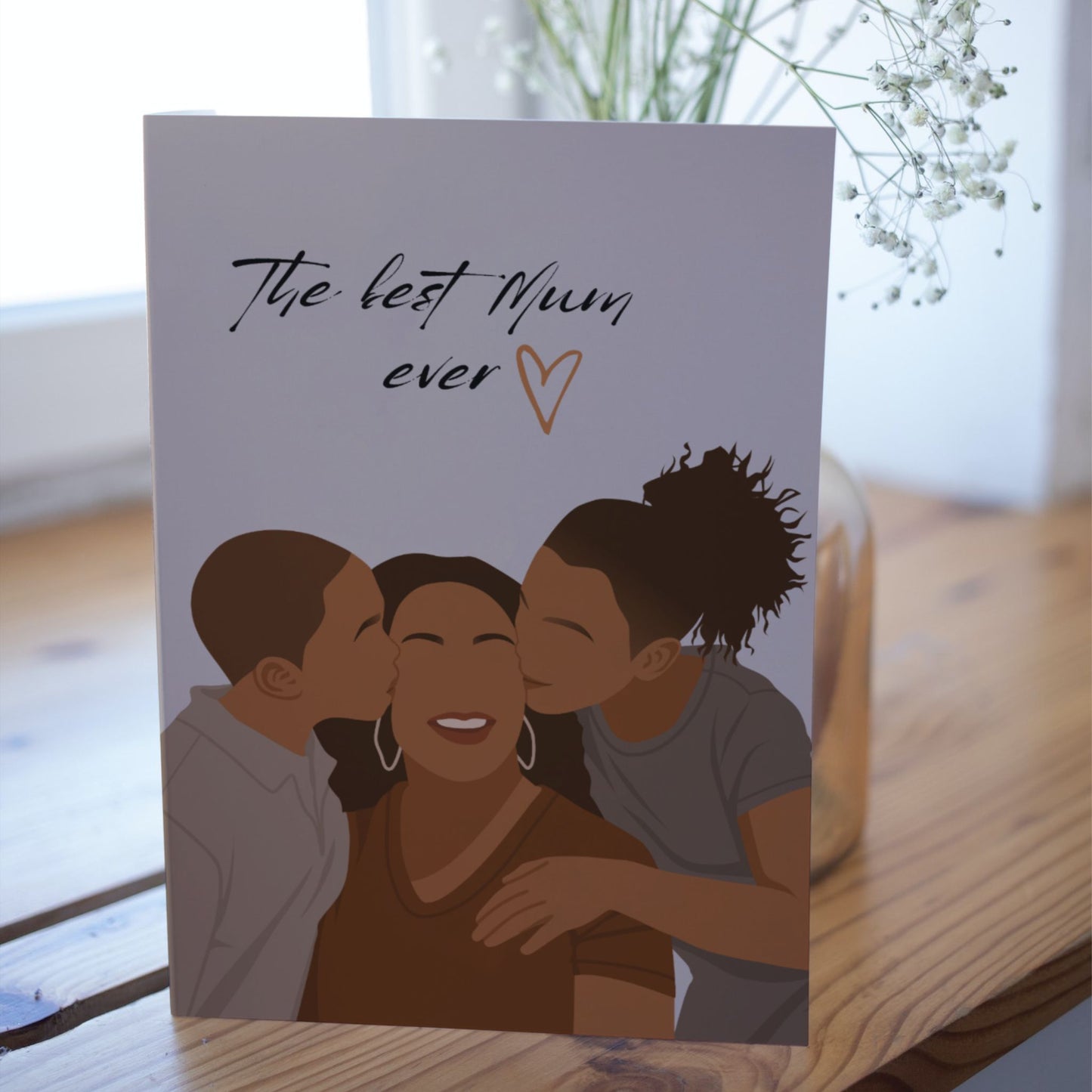 Black Mum And Her Young Children Mother's Day Card.